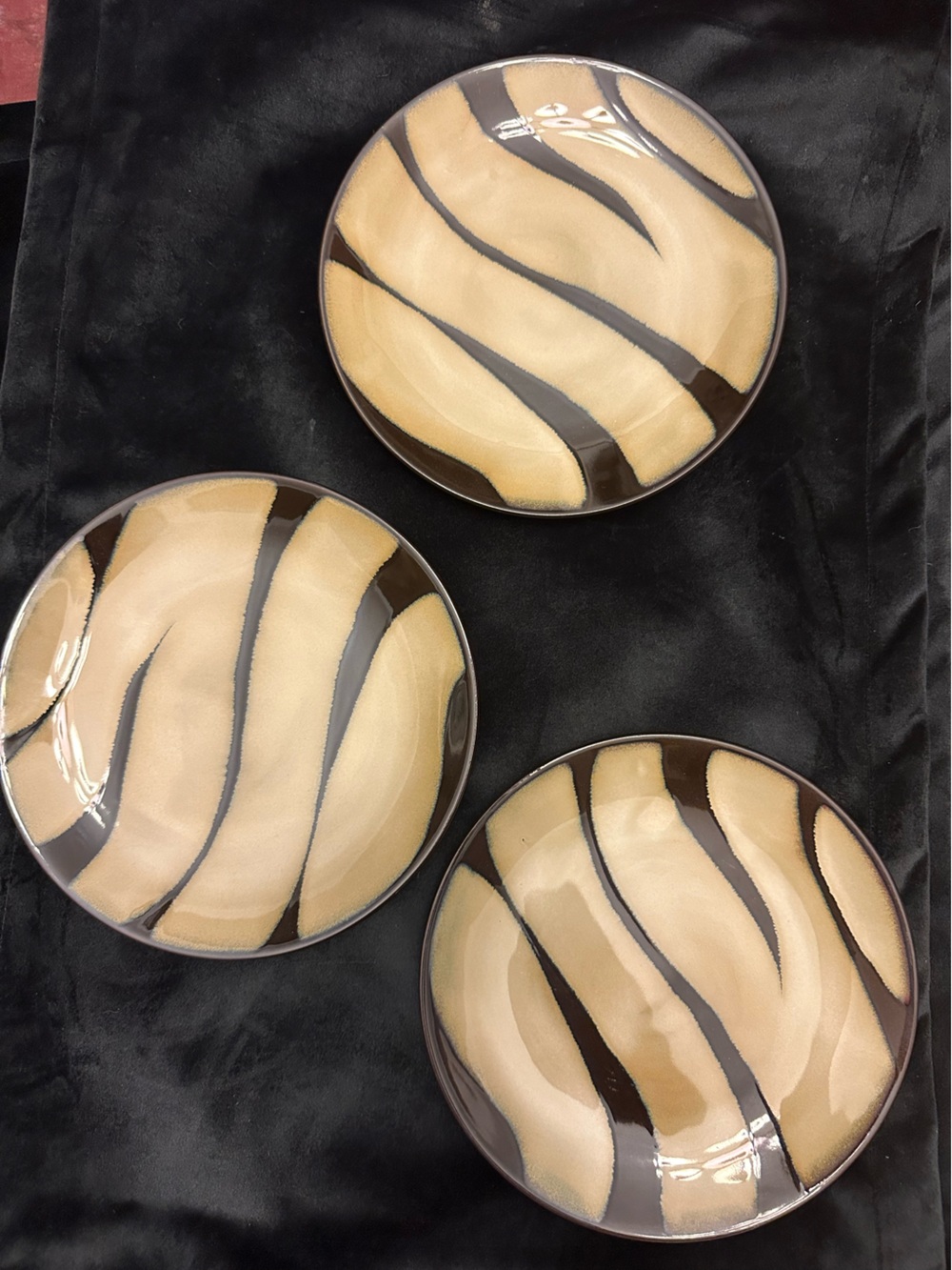 Set of 3 Pier 1 Zebra Handpainted Salad Plates 7.75”